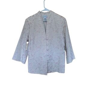 Jacklyn Smith Women's Floral Button-Up 3/4 Sleeve Ivory Lined Jacket Size 18
